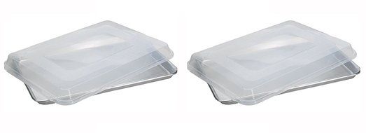 Nordic Ware Set of 2 Natural Aluminum Baker&#039;s Half Sheets With Lids. Each Pan is 16.25 Inches Long by 11.25 Inches...