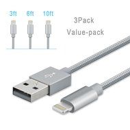 iPhone Charger, Teletrogy 3Pack 3ft 6ft 10ft Nylon Braided iPhone Charger Cable Sturdy and Tangle-Free with Aluminum... N8