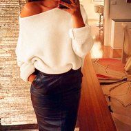 FAPIZI &hearts; Women Sweater &hearts; Womens Off Shoulder Chunky Knit Knitted Oversize Baggy Sweater Jumper Top (XL, Beige) N2