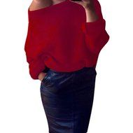 FAPIZI &hearts; Women Sweater &hearts; Womens Off Shoulder Chunky Knit Knitted Oversize Baggy Sweater Jumper Top (XL, Beige) N8