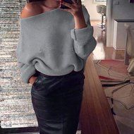 FAPIZI &hearts; Women Sweater &hearts; Womens Off Shoulder Chunky Knit Knitted Oversize Baggy Sweater Jumper Top (XL, Beige) N20