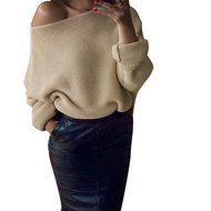 FAPIZI &hearts; Women Sweater &hearts; Womens Off Shoulder Chunky Knit Knitted Oversize Baggy Sweater Jumper Top (XL, Beige) N23