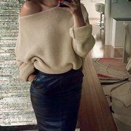 FAPIZI &hearts; Women Sweater &hearts; Womens Off Shoulder Chunky Knit Knitted Oversize Baggy Sweater Jumper Top (XL, Beige) N24
