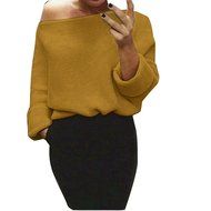 FAPIZI &hearts; Women Sweater &hearts; Womens Off Shoulder Chunky Knit Knitted Oversize Baggy Sweater Jumper Top (XL, Beige) N27