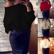 FAPIZI &hearts; Women Sweater &hearts; Womens Off Shoulder Chunky Knit Knitted Oversize Baggy Sweater Jumper Top (XL, Beige) N28