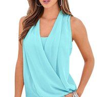 AIMTOPPY Fashion Women Chiffon Vest Sleeveless Blouse Casual Tank Tops T-Shirt (L, Green)