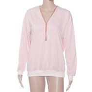 AIMTOPPY Womens Deep V-Neck T-shirt Zipper Loose Pullover Sweatshirt Blouse Long Sleeve Tops (L, Black) N8