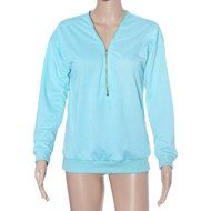 AIMTOPPY Womens Deep V-Neck T-shirt Zipper Loose Pullover Sweatshirt Blouse Long Sleeve Tops (L, Black) N11