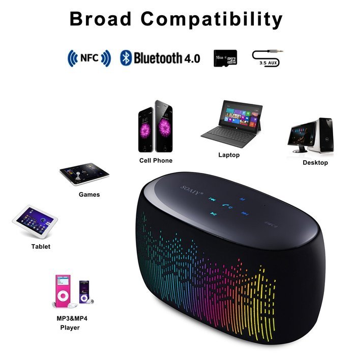 Soaiy&reg; Music LED Spectrum Wireless Bluetooth NFC Dancing Speakers for iPhone, Samsung Galaxy, LG, Motorola, HTC... N5