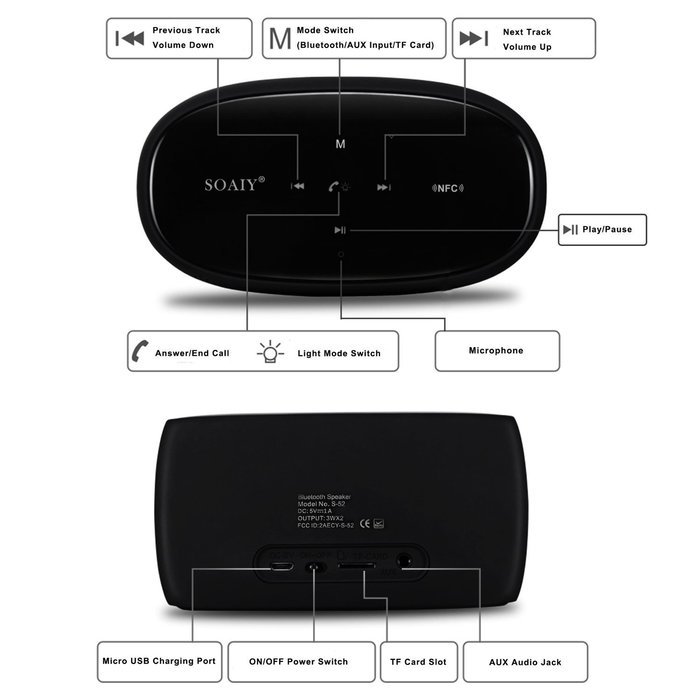 Soaiy&reg; Music LED Spectrum Wireless Bluetooth NFC Dancing Speakers for iPhone, Samsung Galaxy, LG, Motorola, HTC... N7