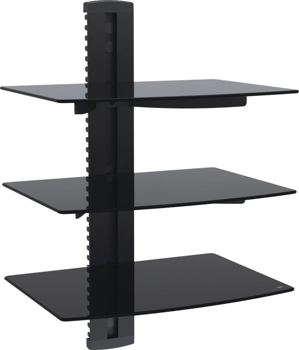 VonHaus 3x Black Floating Shelves with Strengthened Tempered Glass for DVD Players/Cable Boxes/Games Consoles/...