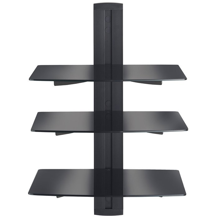 VonHaus 3x Black Floating Shelves with Strengthened Tempered Glass for DVD Players/Cable Boxes/Games Consoles/... N2