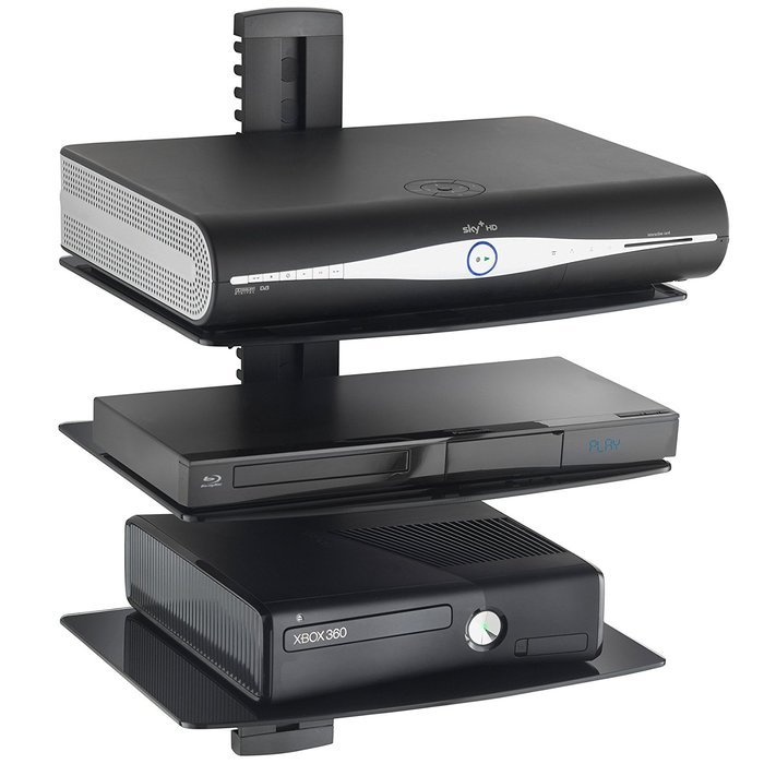 VonHaus 3x Black Floating Shelves with Strengthened Tempered Glass for DVD Players/Cable Boxes/Games Consoles/... N4