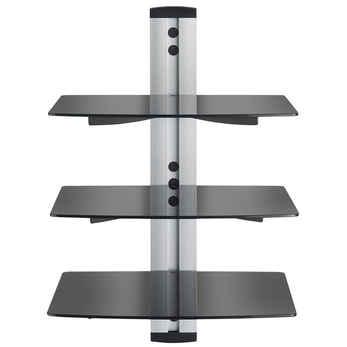 VonHaus 3x Black Floating Shelves with Strengthened Tempered Glass for DVD Players/Cable Boxes/Games Consoles/... N9