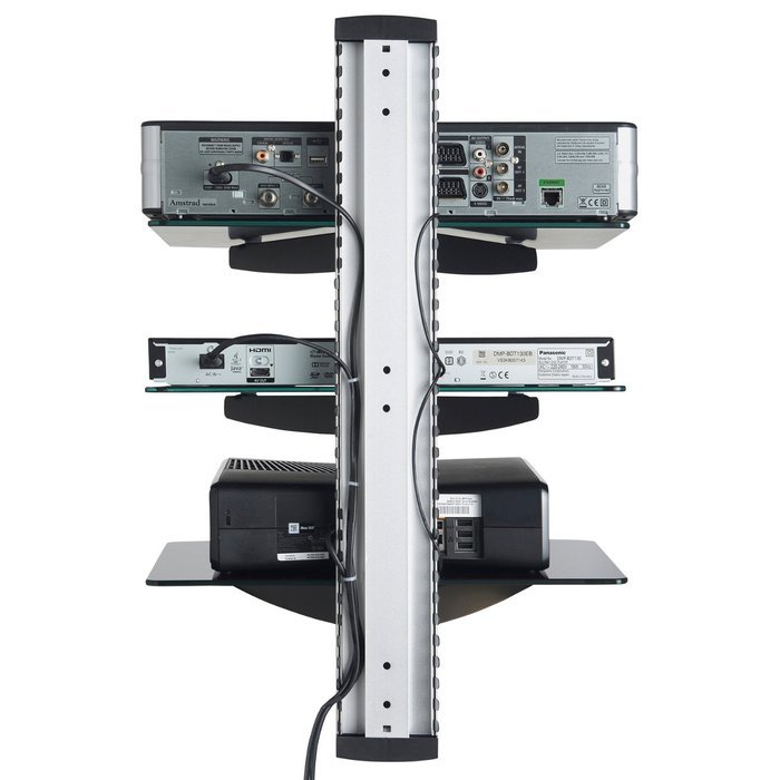 VonHaus 3x Black Floating Shelves with Strengthened Tempered Glass for DVD Players/Cable Boxes/Games Consoles/... N13