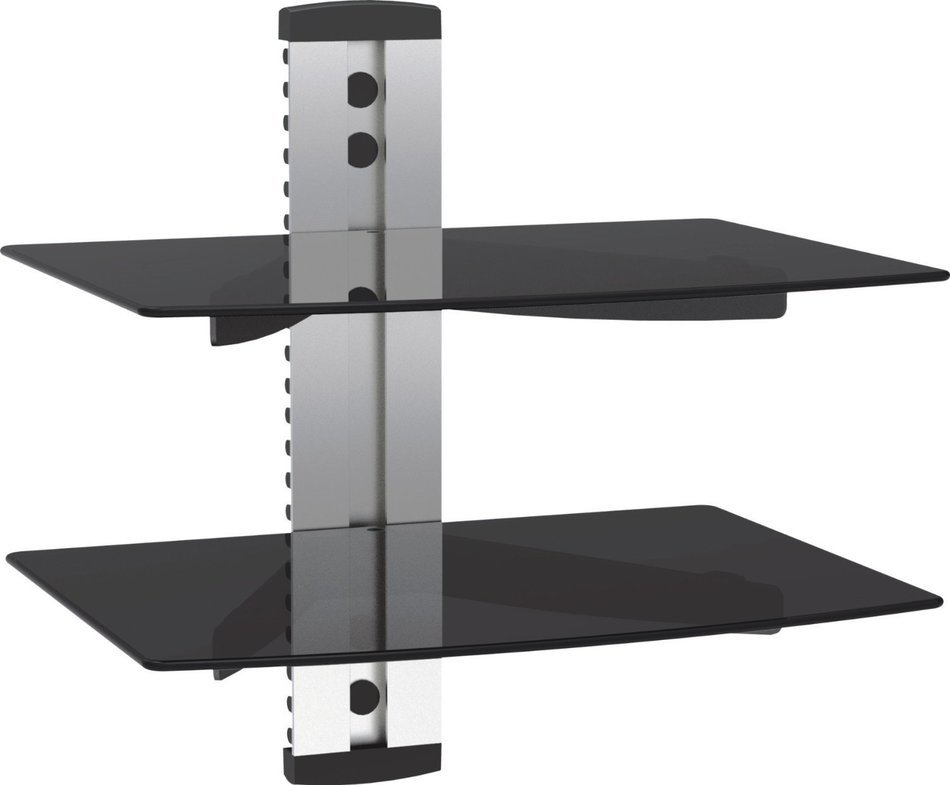 VonHaus 3x Black Floating Shelves with Strengthened Tempered Glass for DVD Players/Cable Boxes/Games Consoles/... N14