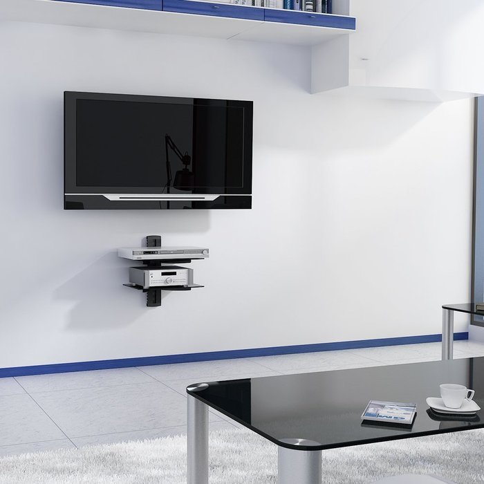 VonHaus 3x Black Floating Shelves with Strengthened Tempered Glass for DVD Players/Cable Boxes/Games Consoles/... N20