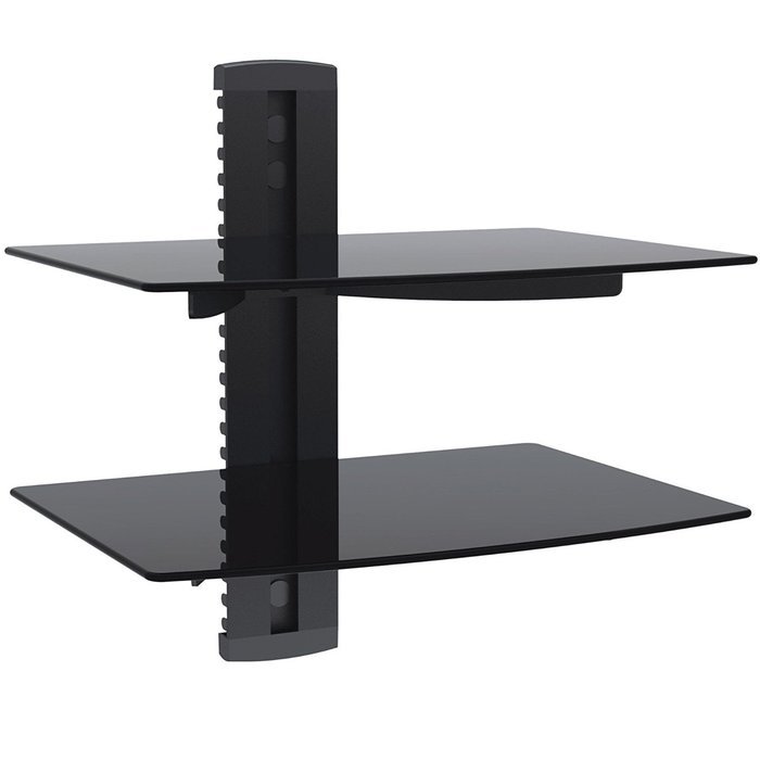 VonHaus 3x Black Floating Shelves with Strengthened Tempered Glass for DVD Players/Cable Boxes/Games Consoles/... N21