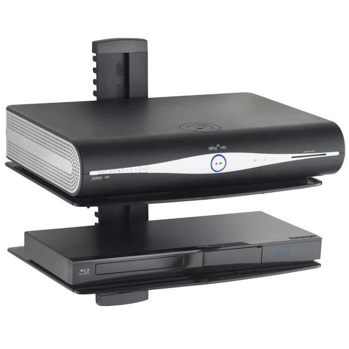 VonHaus 3x Black Floating Shelves with Strengthened Tempered Glass for DVD Players/Cable Boxes/Games Consoles/... N24
