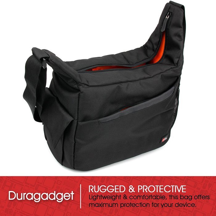 DURAGADGET Premium Quality Shoulder 'Sling' Bag in Black & Orange for the NEW Skullcandy Air Raid / Ambush / Shrapnel... N2