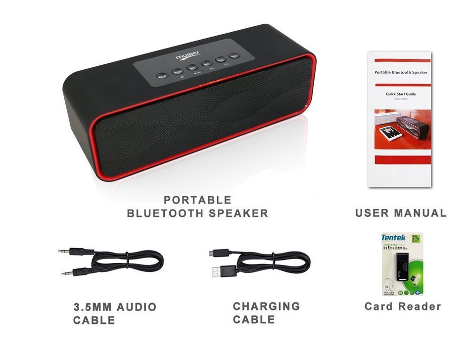 Portable Bluetooth Stereo Speaker, with 2x5W Acoustic Drivers, Dual Subwoofer, FM Radio, Handsfree Speakerphone... N5