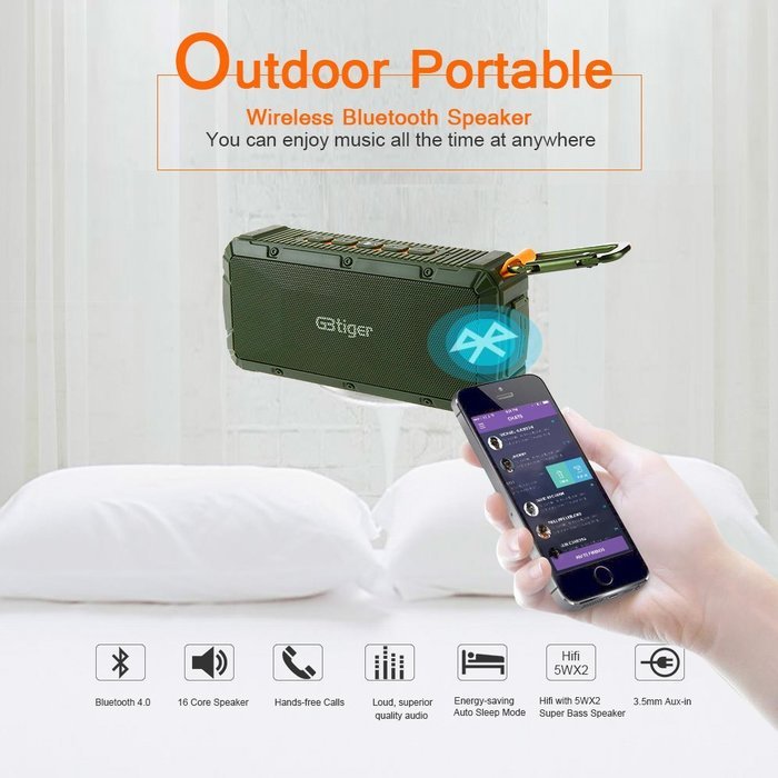 GBtiger Portable Bluetooth Speaker with 10W Audio Output and 2 Subwoofers,IP66 Waterproof & Dustproof, Shockproof... N3