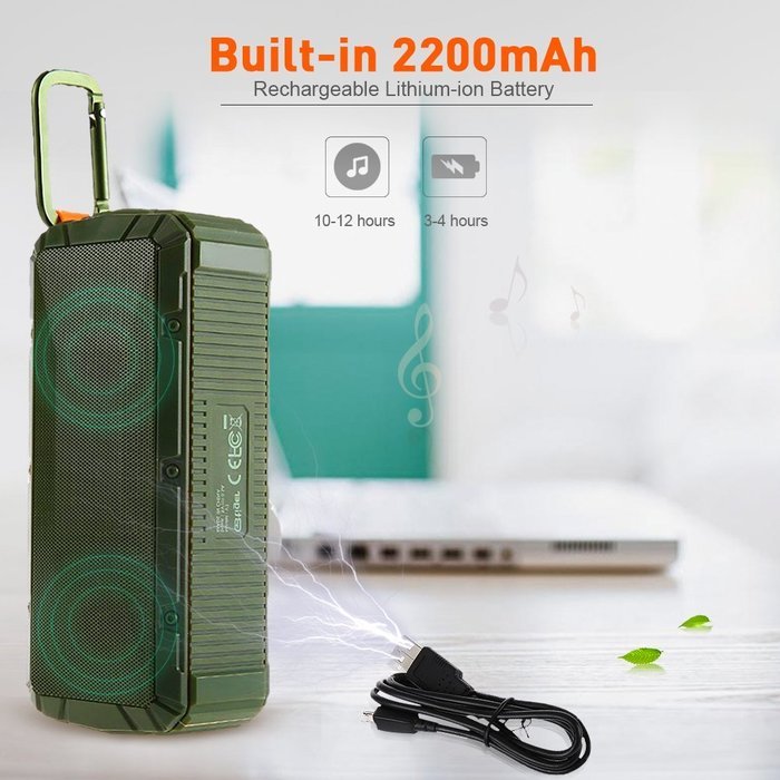 GBtiger Portable Bluetooth Speaker with 10W Audio Output and 2 Subwoofers,IP66 Waterproof & Dustproof, Shockproof... N4