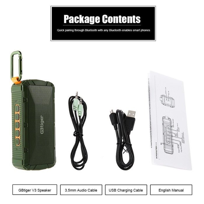 GBtiger Portable Bluetooth Speaker with 10W Audio Output and 2 Subwoofers,IP66 Waterproof & Dustproof, Shockproof... N7