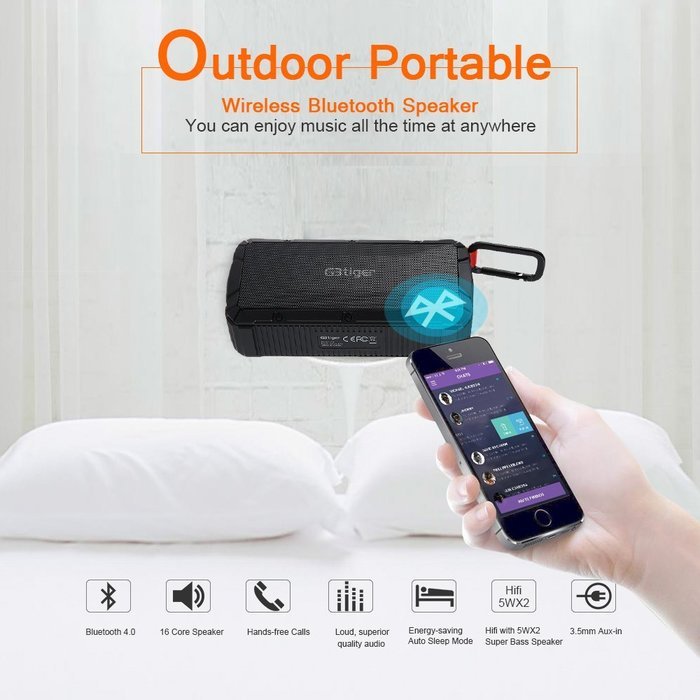 GBtiger Portable Bluetooth Speaker with 10W Audio Output and 2 Subwoofers,IP66 Waterproof & Dustproof, Shockproof... N12