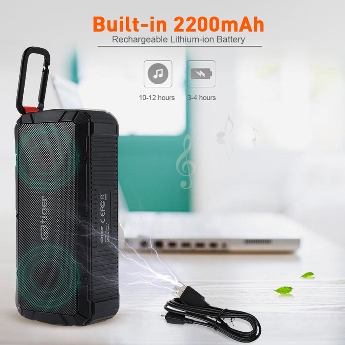 GBtiger Portable Bluetooth Speaker with 10W Audio Output and 2 Subwoofers,IP66 Waterproof & Dustproof, Shockproof... N13