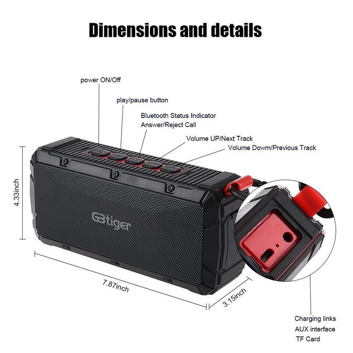 GBtiger Portable Bluetooth Speaker with 10W Audio Output and 2 Subwoofers,IP66 Waterproof & Dustproof, Shockproof... N14