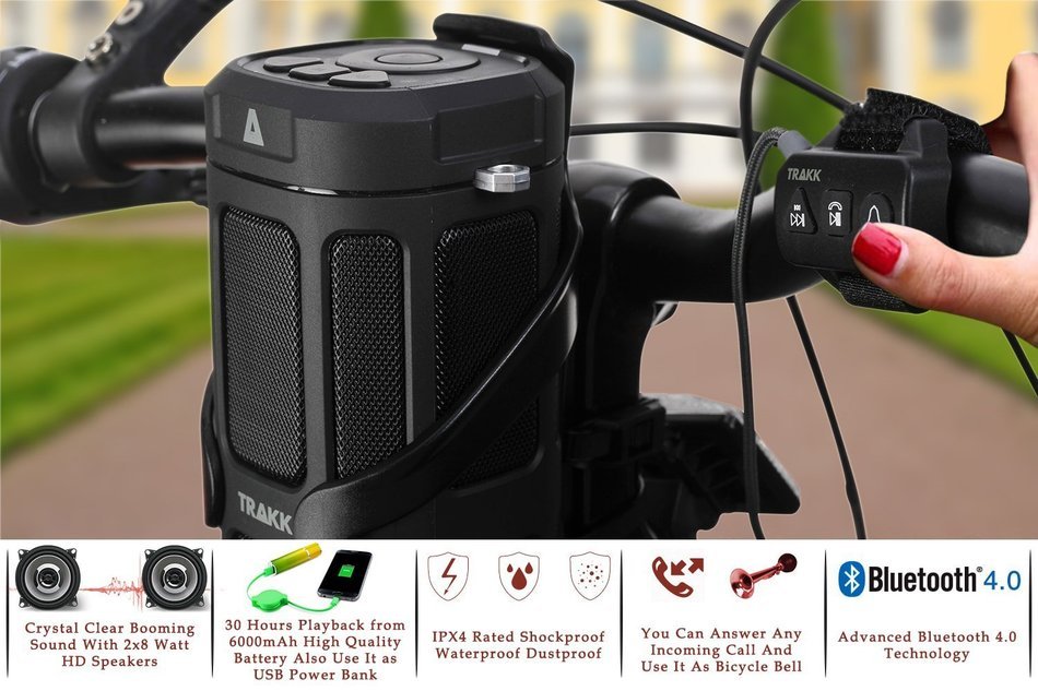 TRAKK ACTIV TR510BL Waterproof 16W 360 Degree Portable Bluetooth 4.0 Bike Speaker with 6000 mAh Battery, Blue N13