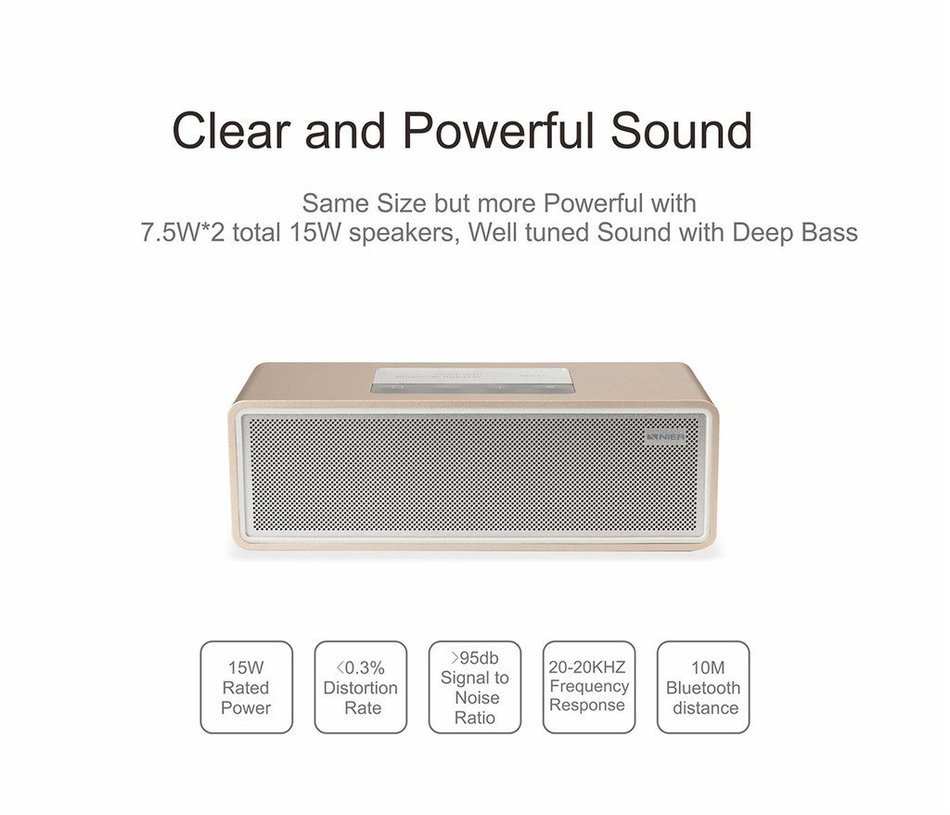 NIER iRock Mini Portable Wireless Bluetooth Speaker With Aluminum Housing, 7.5W2 Total 15W, Powerful Sound(Gold) N2