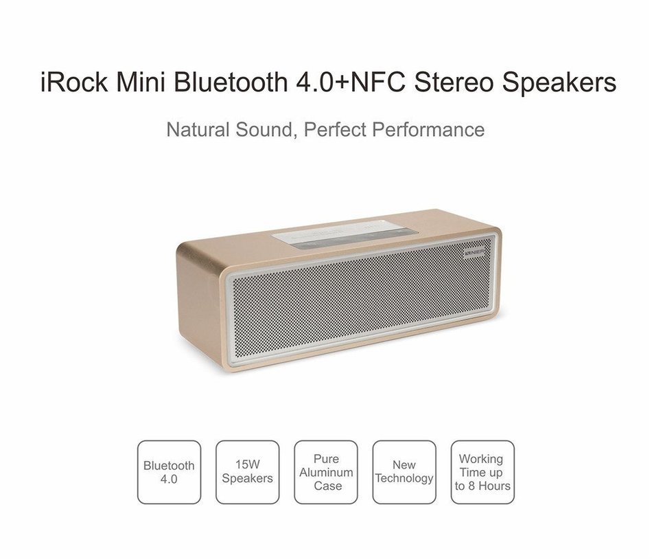 NIER iRock Mini Portable Wireless Bluetooth Speaker With Aluminum Housing, 7.5W2 Total 15W, Powerful Sound(Gold) N3