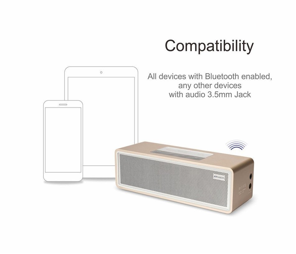 NIER iRock Mini Portable Wireless Bluetooth Speaker With Aluminum Housing, 7.5W2 Total 15W, Powerful Sound(Gold) N4