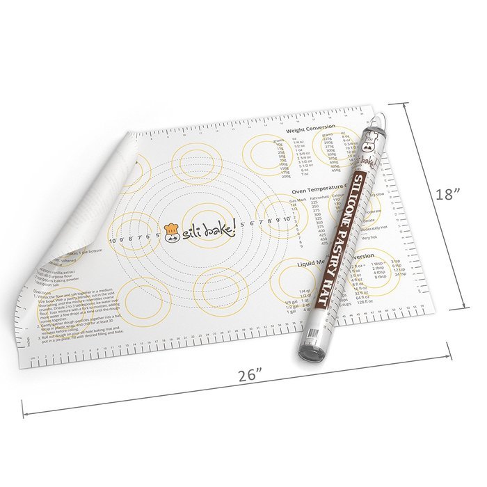 Silicone Large Pastry Mat With Measurements. 14.9" x 23.3" Non-Slip Sheet Sticks To Countertop For Rolling Dough N10