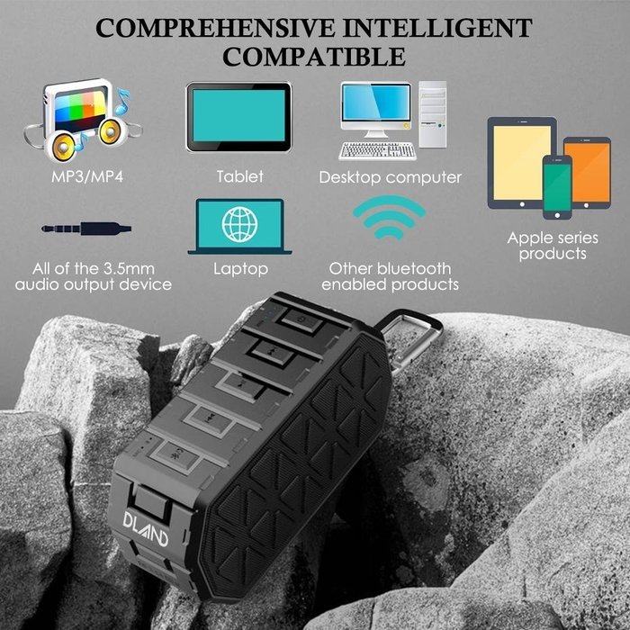DLAND Water Resistant Wireless Bluetooth Speaker - IPX6 Waterproof, HD Audio, Built-in Mic, Support 3.5 mm Audio... N4