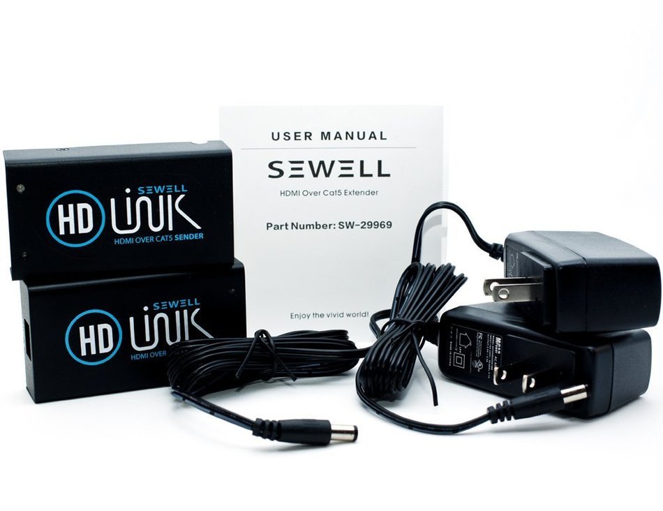 Sewell Direct SW-29969 Over 175ft 1080p HD-Link HDMI Over Single Cat5 Extender N5