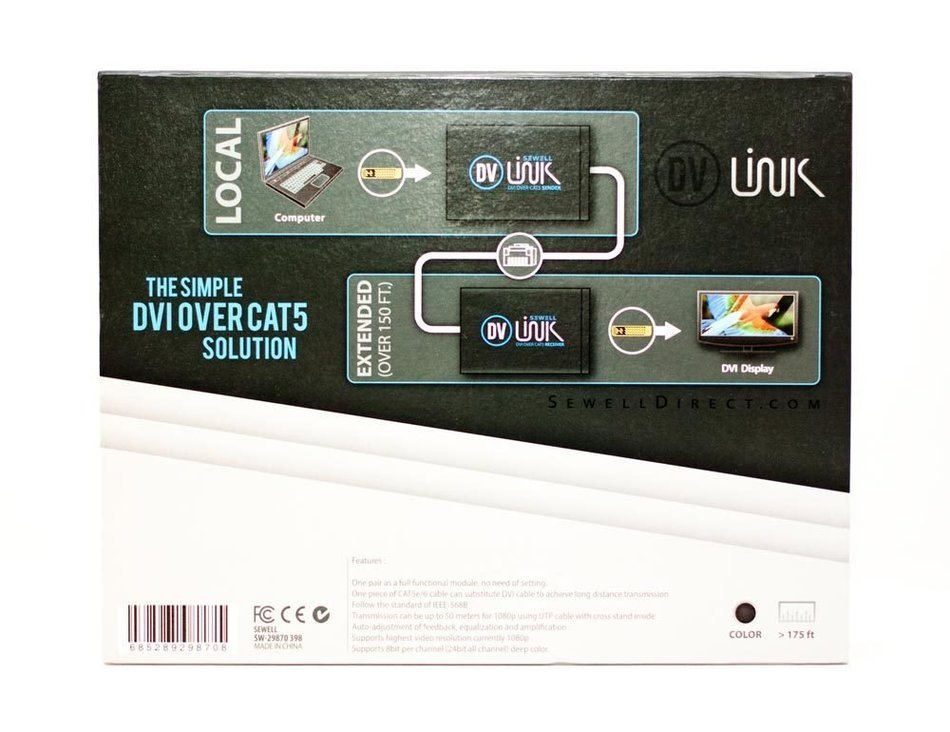 Sewell Direct SW-29969 Over 175ft 1080p HD-Link HDMI Over Single Cat5 Extender N36
