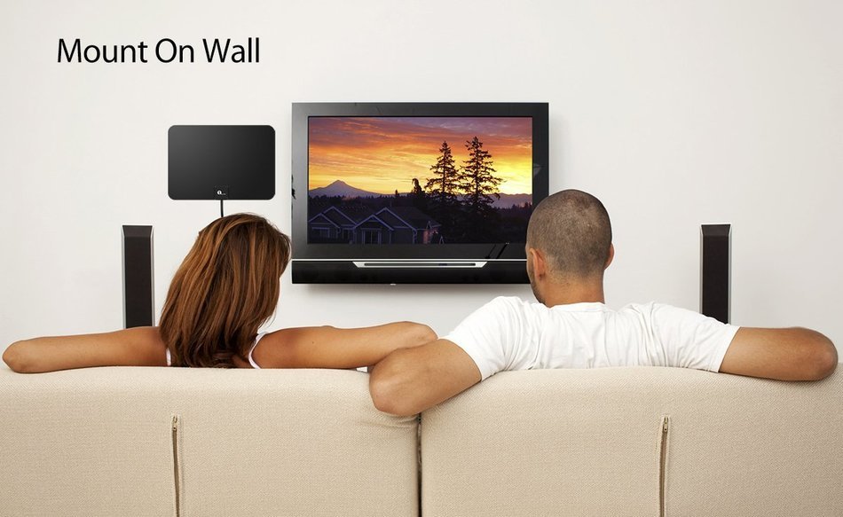 1byone Amplified HDTV Antenna - 50 Mile Range with Detachable Amplifier Power Supply and 10ft Coax Cable N3