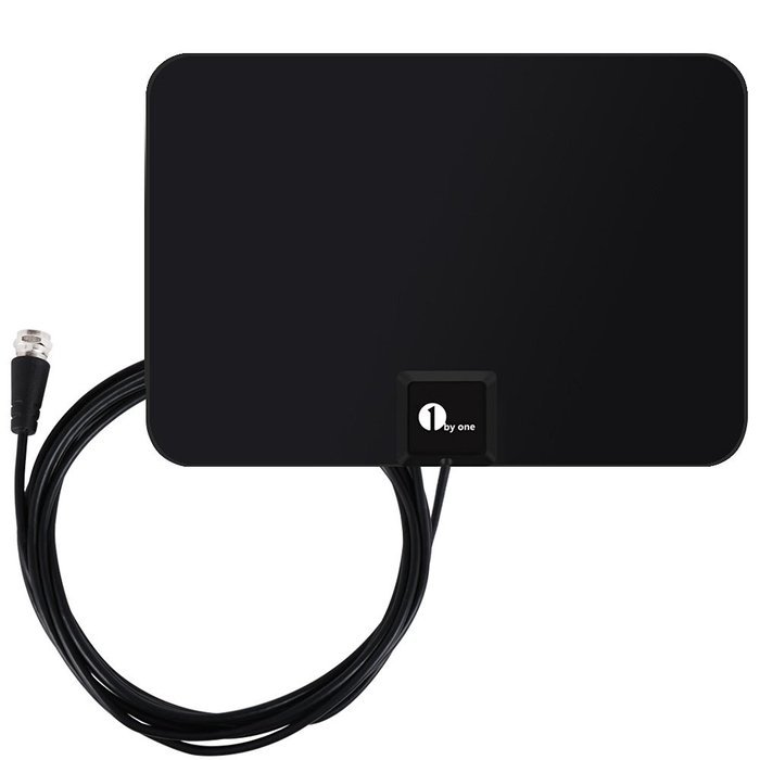 1byone Amplified HDTV Antenna - 50 Mile Range with Detachable Amplifier Power Supply and 10ft Coax Cable N8