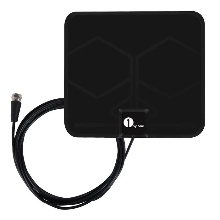 1byone Amplified HDTV Antenna - 50 Mile Range with Detachable Amplifier Power Supply and 10ft Coax Cable N13