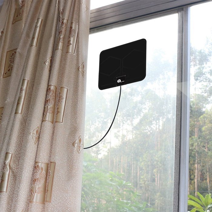 1byone Amplified HDTV Antenna - 50 Mile Range with Detachable Amplifier Power Supply and 10ft Coax Cable N15