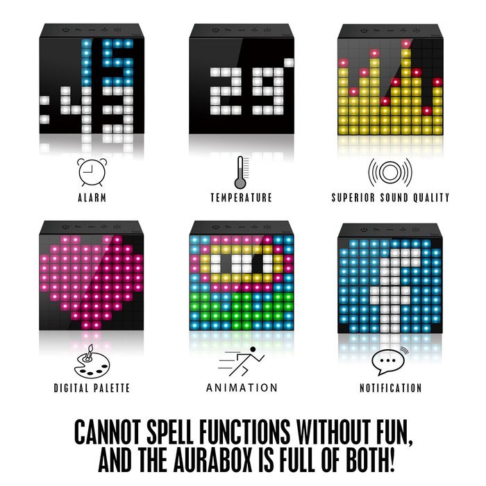 Divoom Aurabox Bluetooth 4.0 Smart LED Speaker with APP Control for Pixel Art Creation (Black) N2