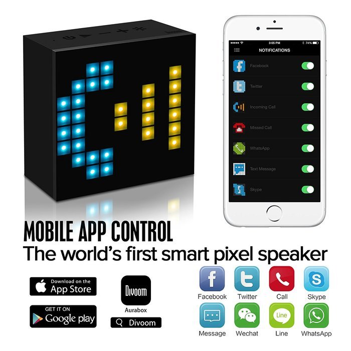 Divoom Aurabox Bluetooth 4.0 Smart LED Speaker with APP Control for Pixel Art Creation (Black) N3