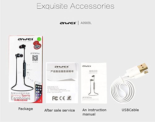 Awei A990BL Noise Isolation 4.0 Bluetooth Waterproof Sport Mic Earphone For iPhone 6S Plus Samsung Color Gold N3