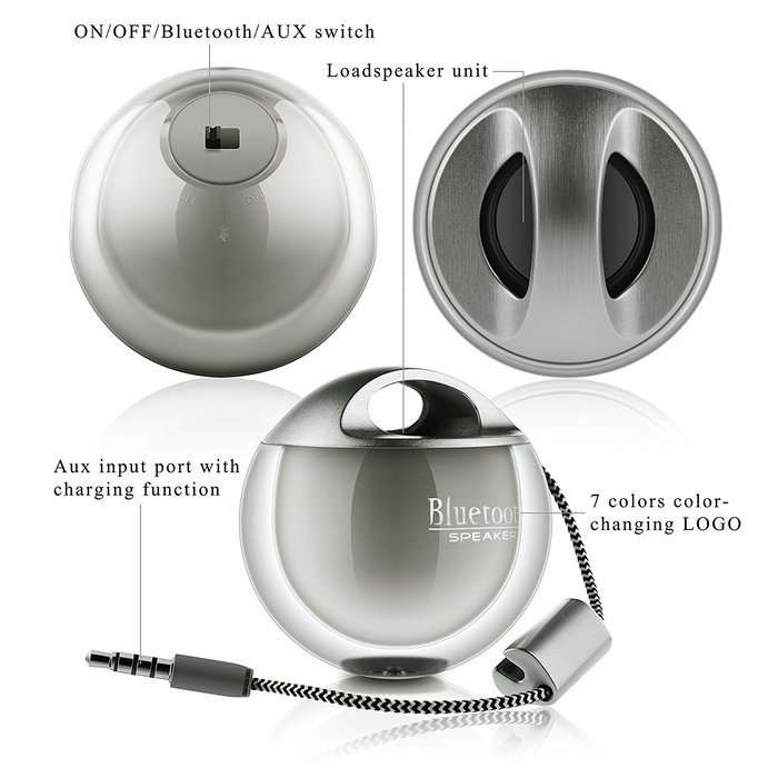 GizmoVine Bluetooth Speaker Wireless Portable Audio Powerful Sound Durable Long Lasting Playtime Silver N3