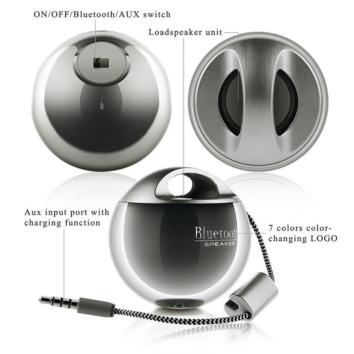 GizmoVine Bluetooth Speaker Wireless Portable Audio Powerful Sound Durable Long Lasting Playtime Silver N31