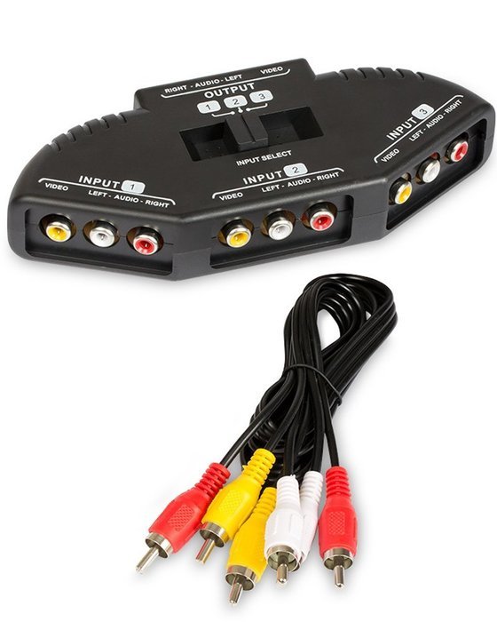 Fosmon Technology 3-Way Audio / Video RCA Switch Selector / Splitter Box & AV Patch Cable for Connecting 3 RCA...