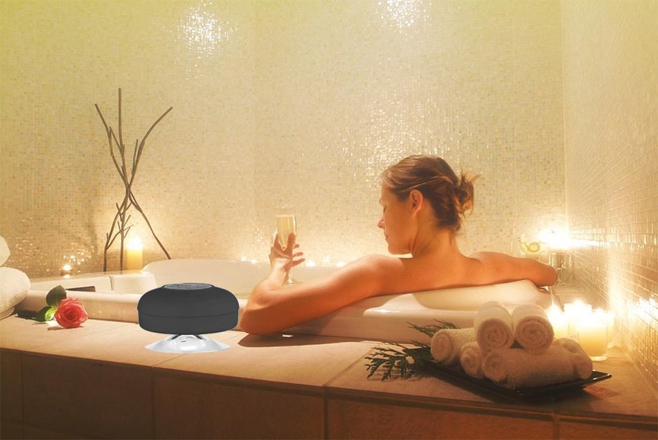 Bluetooth Water Resistant Handsfree Shower Speaker - Portable Speakerphone, built in Mic for ALL devices - Suction... N3